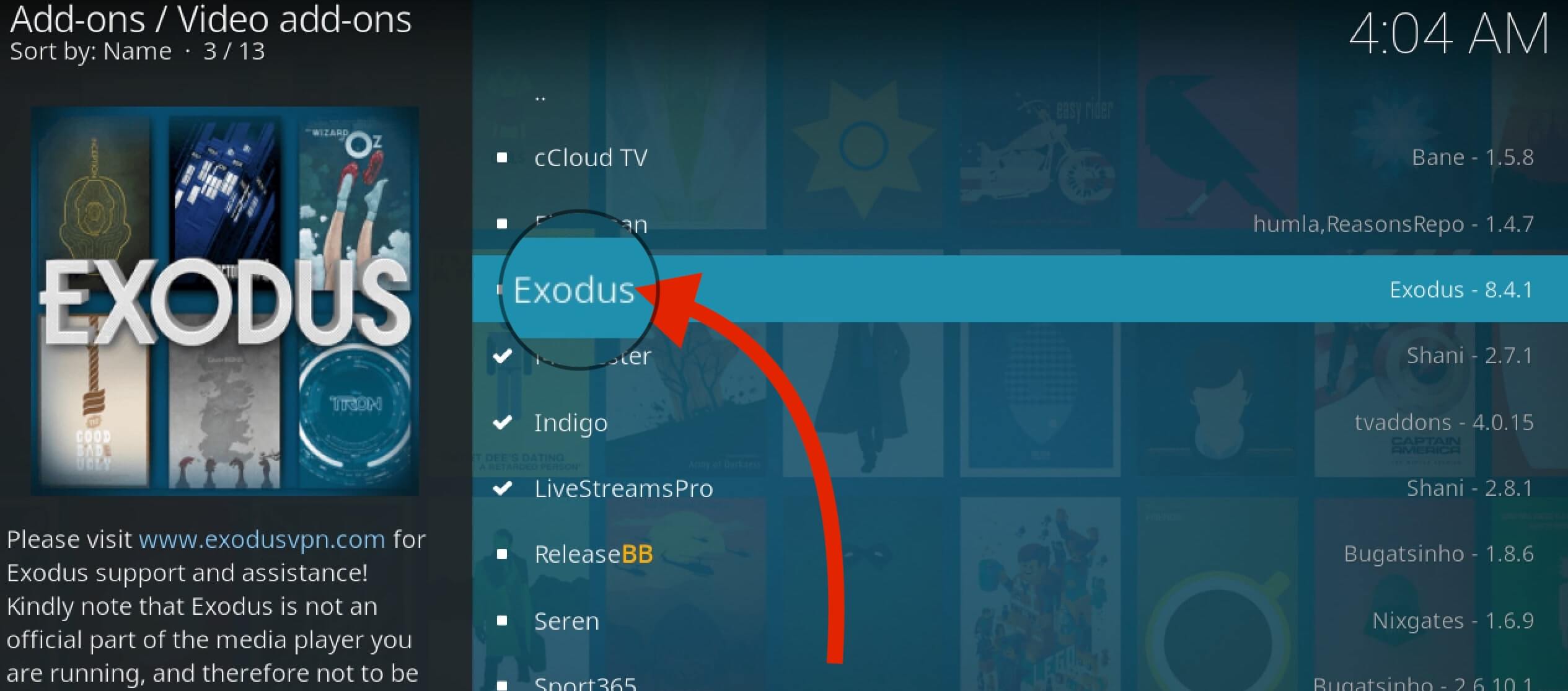 Select-Exodus-From-Video-Addons-List